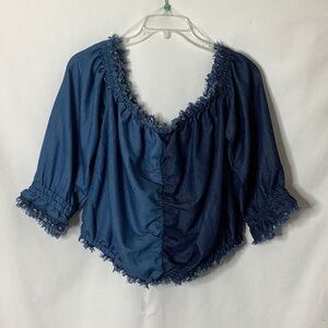 Ashley Stewart Western Cowgirl Two Toned Chambray Denim Off Shoulder Top 18/20